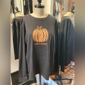 Life Is Good - Women’s Black Pumpkin Crusher-Lite Long Sleeve t-Shirt - Size XL